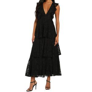 Molinetto Black Lace Ruffled Tiered Sleeveless Maxi Dress